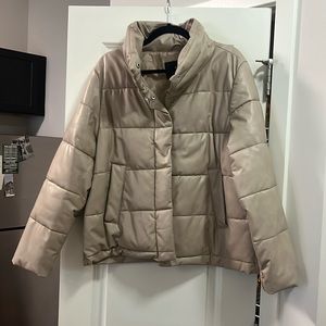 For all mankind tan leather puffer jacket